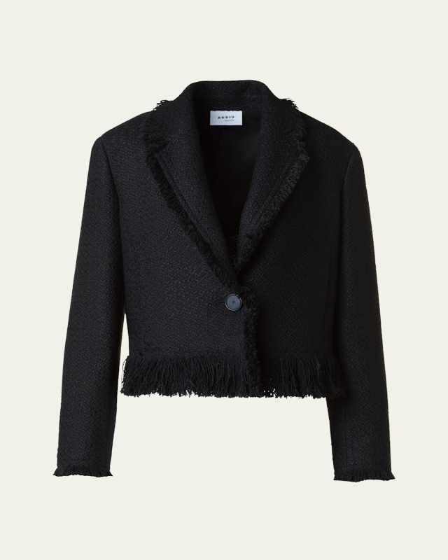 Fringed Boucle Tweed Crop Jacket